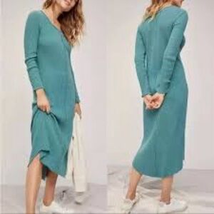 Anthropologie tla Teal Ribbed Long Sleeve Maxi